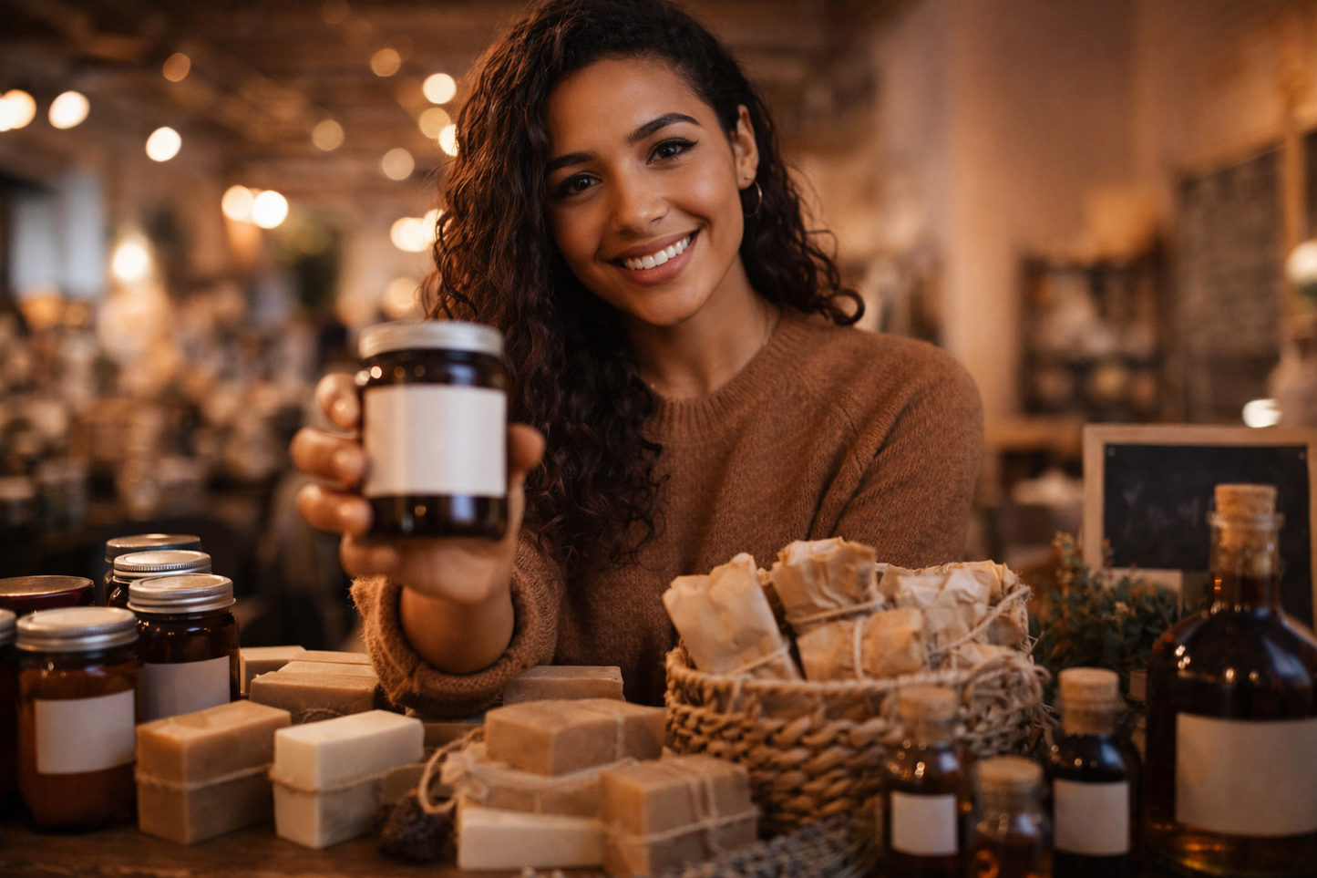 Woman Holding something for sale